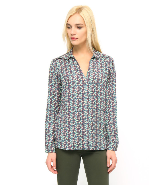 Блуза с графичным принтом V-образным вырезом - Модель Верх-Низ