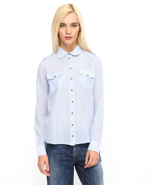 Рубашка из хлопка в полоску с контрастными пуговицами  - Модель Верх-Низ
