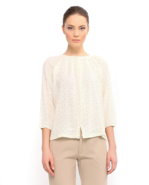 Блуза из хлопка на резинке с узором и рукавами 3/4  - Модель Верх-Низ