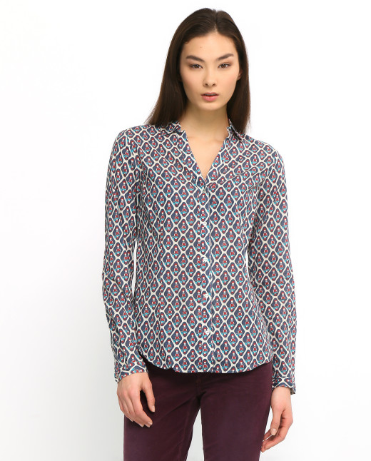 Блуза из хлопка с узором и V-образным вырезом - Модель Верх-Низ